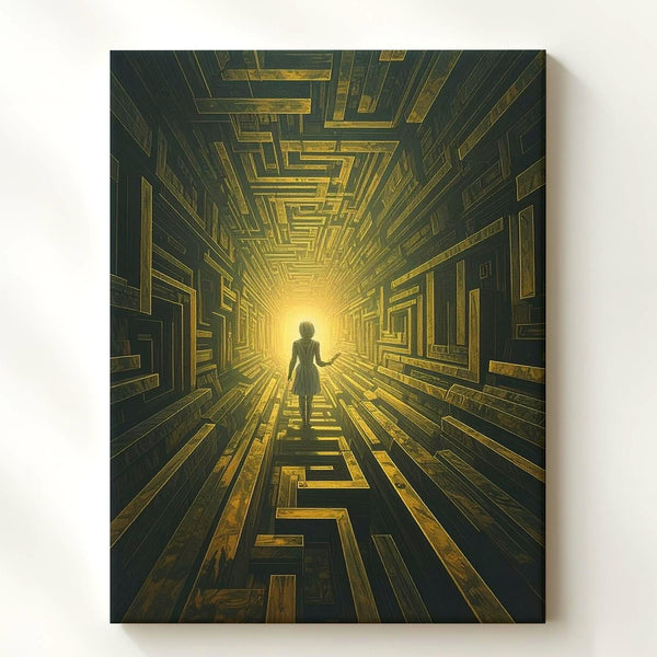 Futuristic Maze Canvas – Space Suit Figure in Glowing Labyrinth of Technology - Gifitto