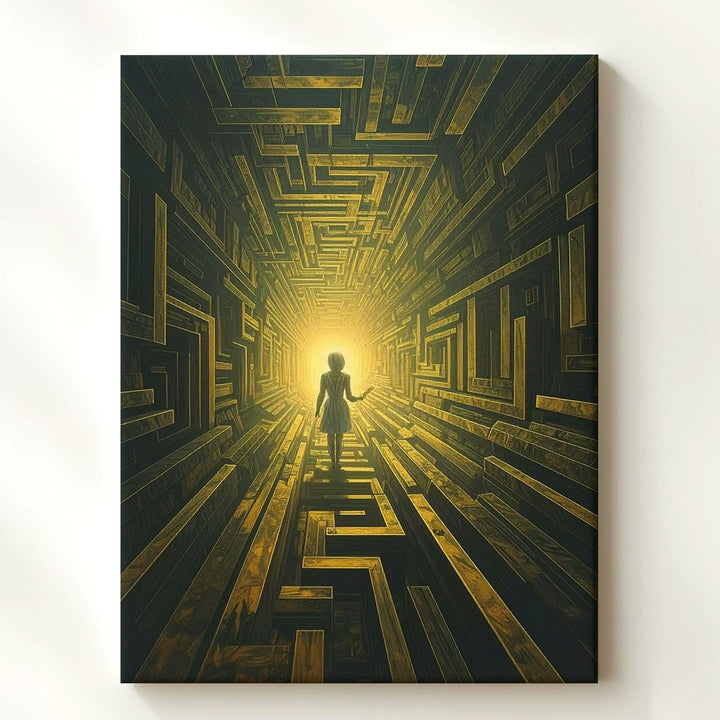 Futuristic Maze Canvas – Space Suit Figure in Glowing Labyrinth of Technology - Gifitto