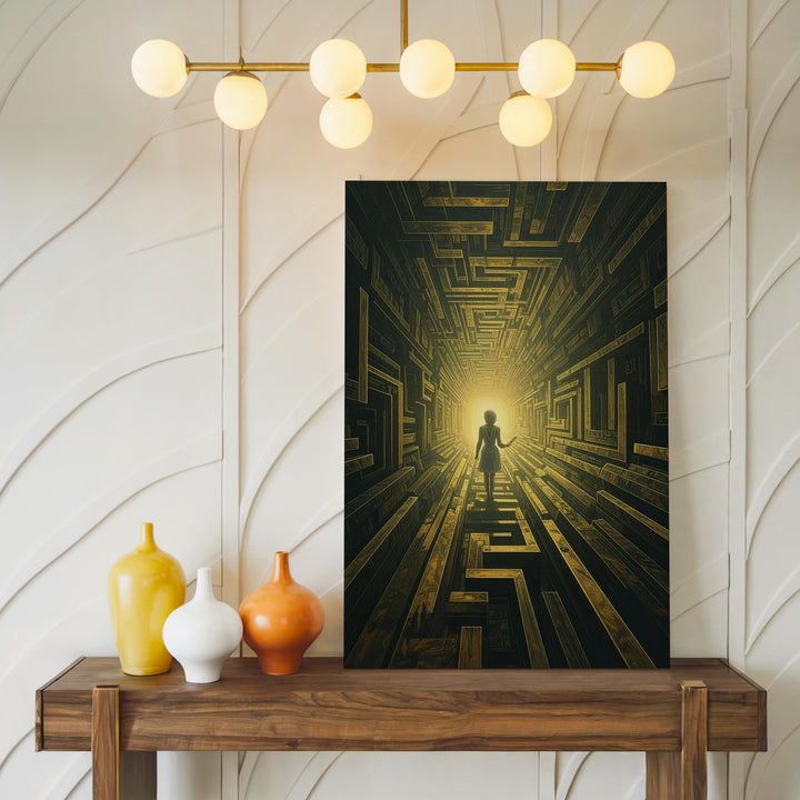 Futuristic Maze Canvas – Space Suit Figure in Glowing Labyrinth of Technology - Gifitto