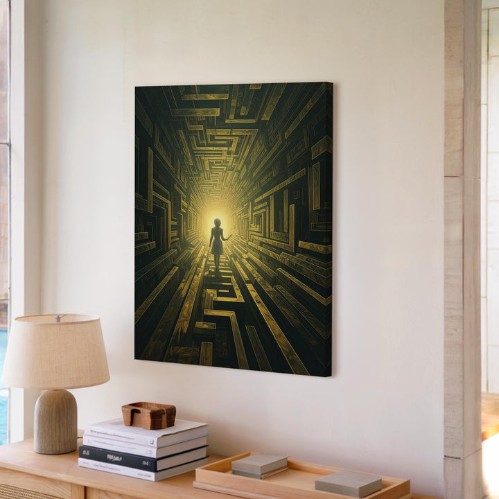 Futuristic Maze Canvas – Space Suit Figure in Glowing Labyrinth of Technology - Gifitto