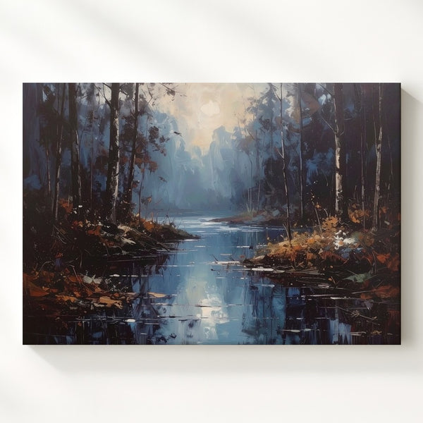 Tranquil Forest Reflection Canvas – Misty Waters and Quiet Trees - Gifitto