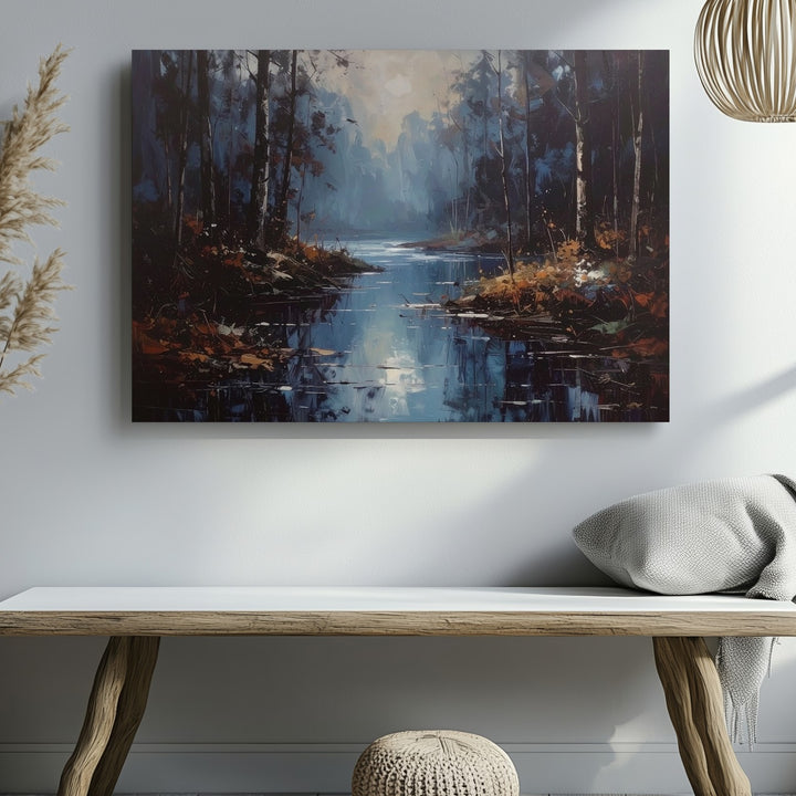 Tranquil Forest Reflection Canvas – Misty Waters and Quiet Trees - Gifitto