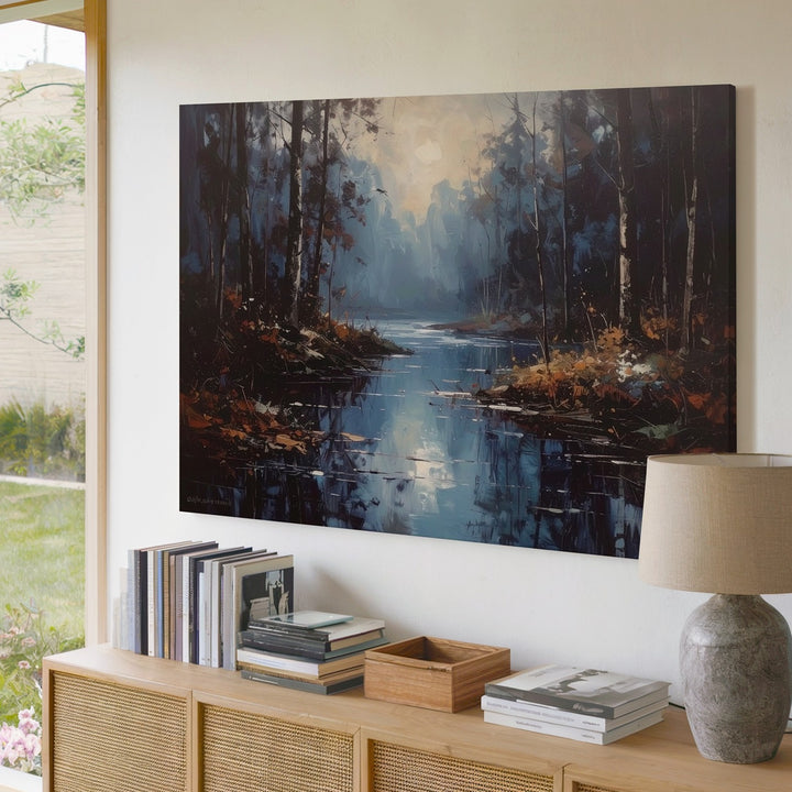 Tranquil Forest Reflection Canvas – Misty Waters and Quiet Trees - Gifitto