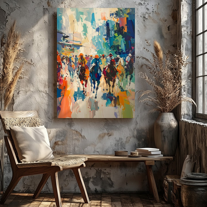 Race Day Thrills Canvas – Vibrant Horse Racing Action Art - Gifitto