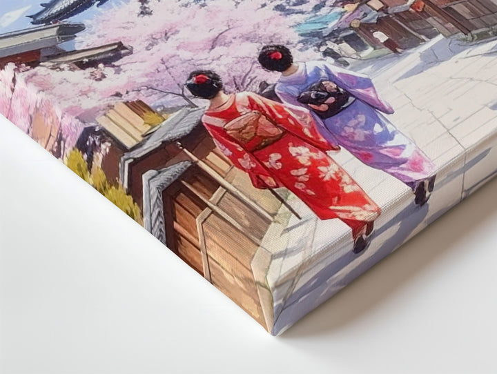 Kimono Stroll in Kyoto Canvas – Japanese Pagoda & Springtime Street Art - Gifitto