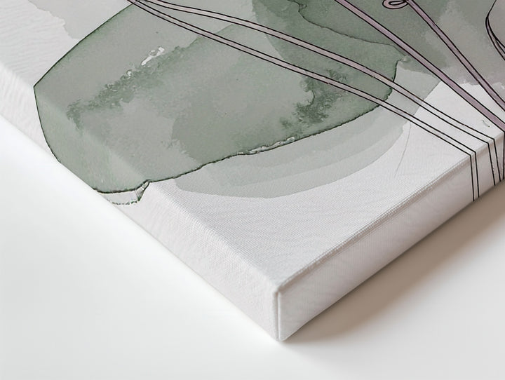 Minimal Botanical Stem Canvas – Black Line Art with Green Watercolor Accents - Gifitto