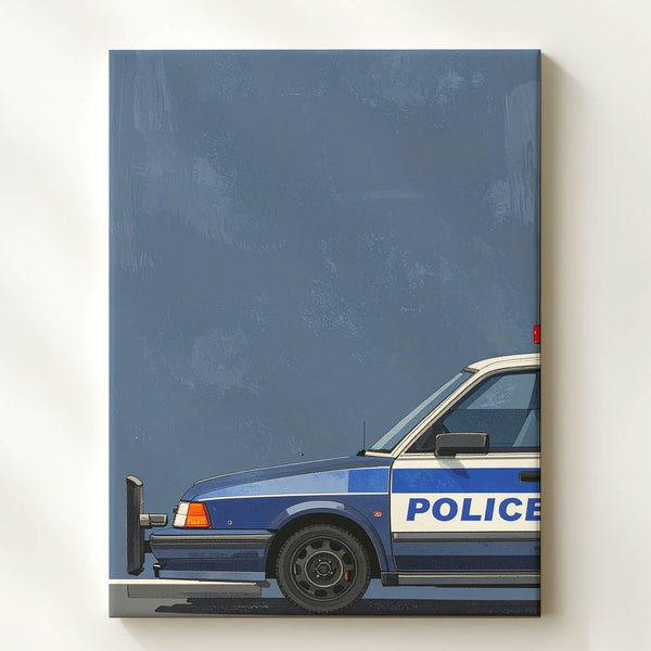 Minimalist Police Cruiser Canvas – Modern Graphic Rear View Wall Art - Gifitto