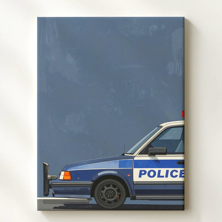 Minimalist Police Cruiser Canvas – Modern Graphic Rear View Wall Art - Gifitto