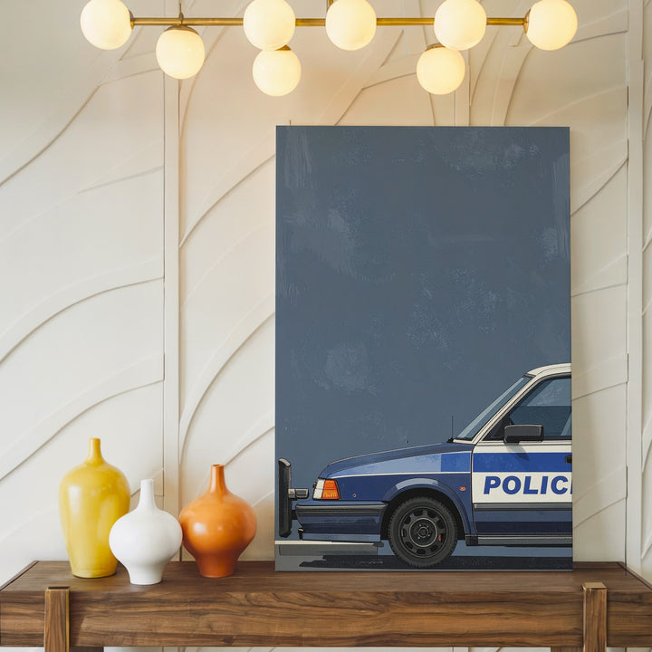 Minimalist Police Cruiser Canvas – Modern Graphic Rear View Wall Art - Gifitto