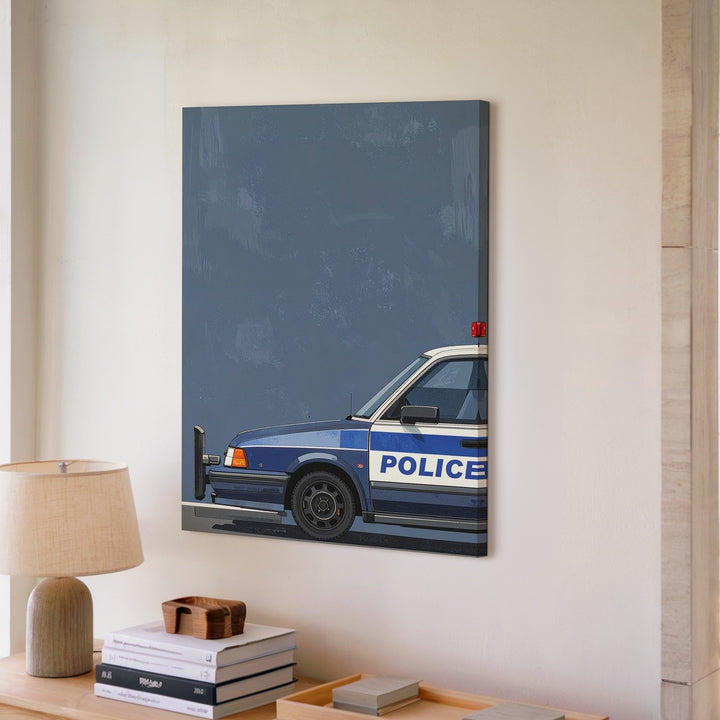 Minimalist Police Cruiser Canvas – Modern Graphic Rear View Wall Art - Gifitto