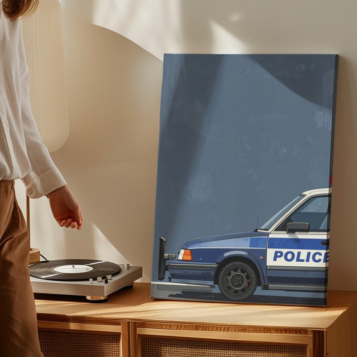 Minimalist Police Cruiser Canvas – Modern Graphic Rear View Wall Art - Gifitto