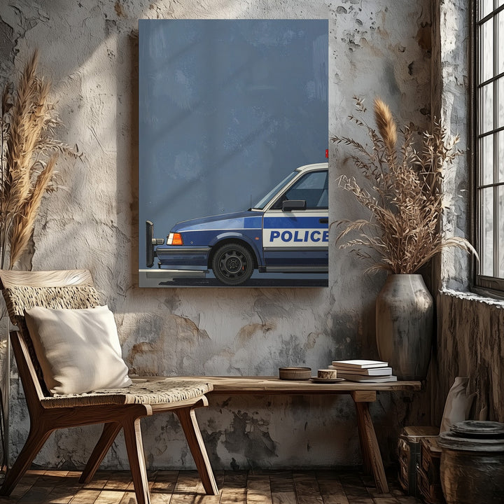 Minimalist Police Cruiser Canvas – Modern Graphic Rear View Wall Art - Gifitto