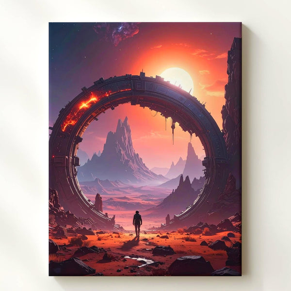 Mystical Portal Canvas – Towering Gateway in Fiery Desert Landscape - Gifitto