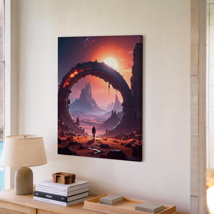 Mystical Portal Canvas – Towering Gateway in Fiery Desert Landscape - Gifitto