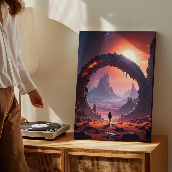 Mystical Portal Canvas – Towering Gateway in Fiery Desert Landscape - Gifitto