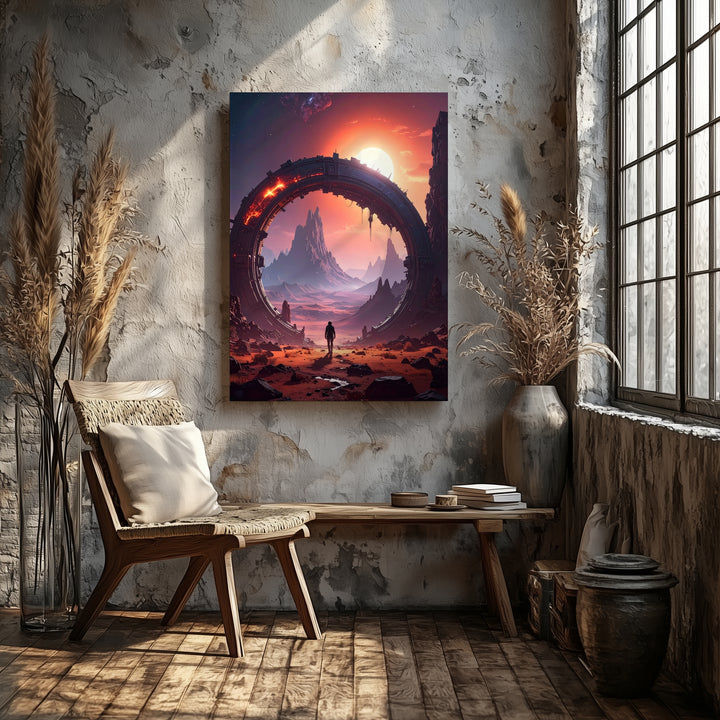 Mystical Portal Canvas – Towering Gateway in Fiery Desert Landscape - Gifitto