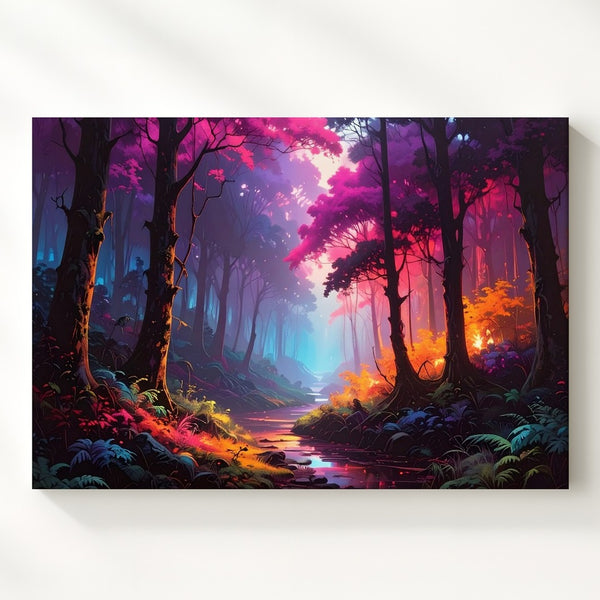 Magical Neon Forest Canvas – Vibrant Fantasy Path and Glowing Trees - Gifitto