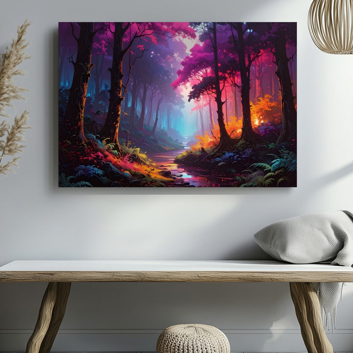 Magical Neon Forest Canvas – Vibrant Fantasy Path and Glowing Trees - Gifitto