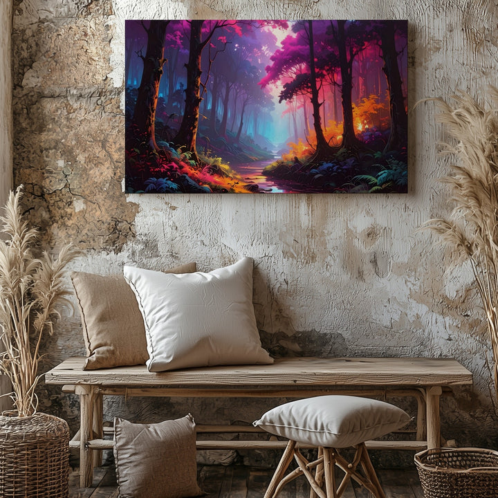 Magical Neon Forest Canvas – Vibrant Fantasy Path and Glowing Trees - Gifitto