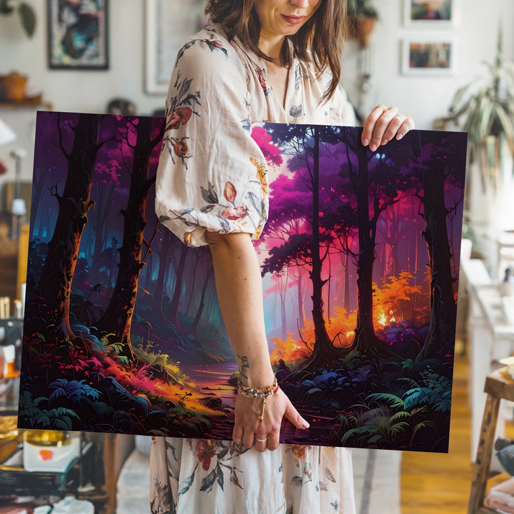 Magical Neon Forest Canvas – Vibrant Fantasy Path and Glowing Trees - Gifitto
