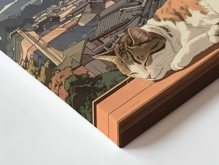 Mount Fuji & Sleeping Cat Canvas – Cozy Japanese Shoji View Wall Art - Gifitto