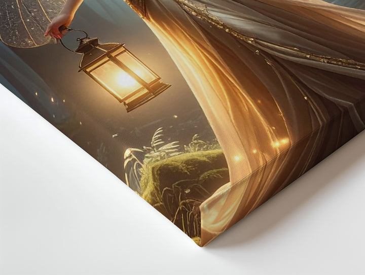 Luminous Fairy in Enchanted Forest Canvas – Glowing Lantern and Dragonfly Wings - Gifitto