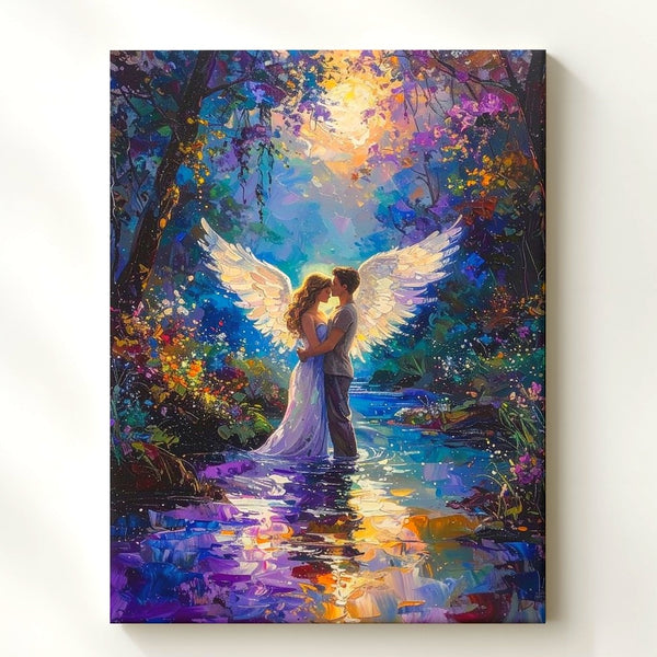 Ethereal Embrace Canvas – Romantic Fantasy Winged Lovers Art - Gifitto