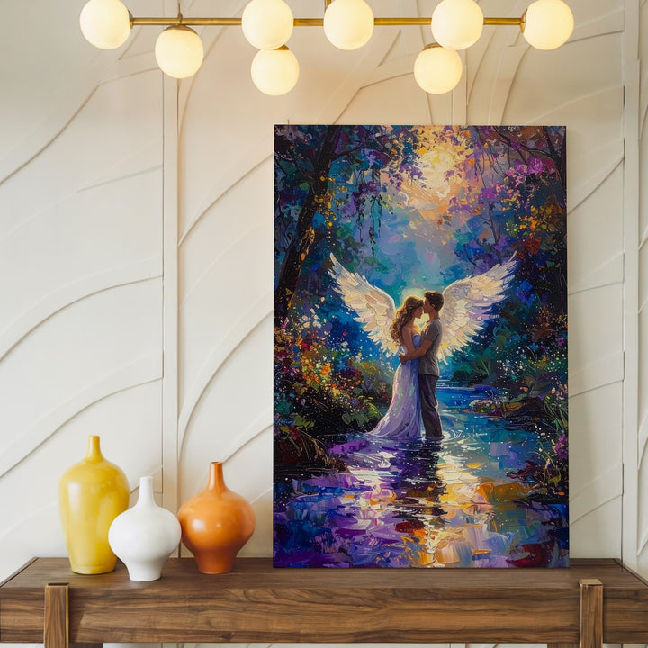 Ethereal Embrace Canvas – Romantic Fantasy Winged Lovers Art - Gifitto