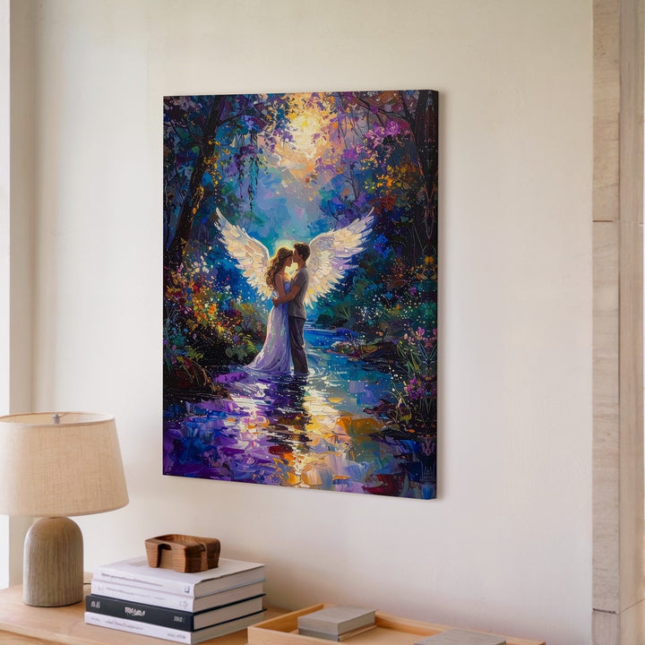 Ethereal Embrace Canvas – Romantic Fantasy Winged Lovers Art - Gifitto