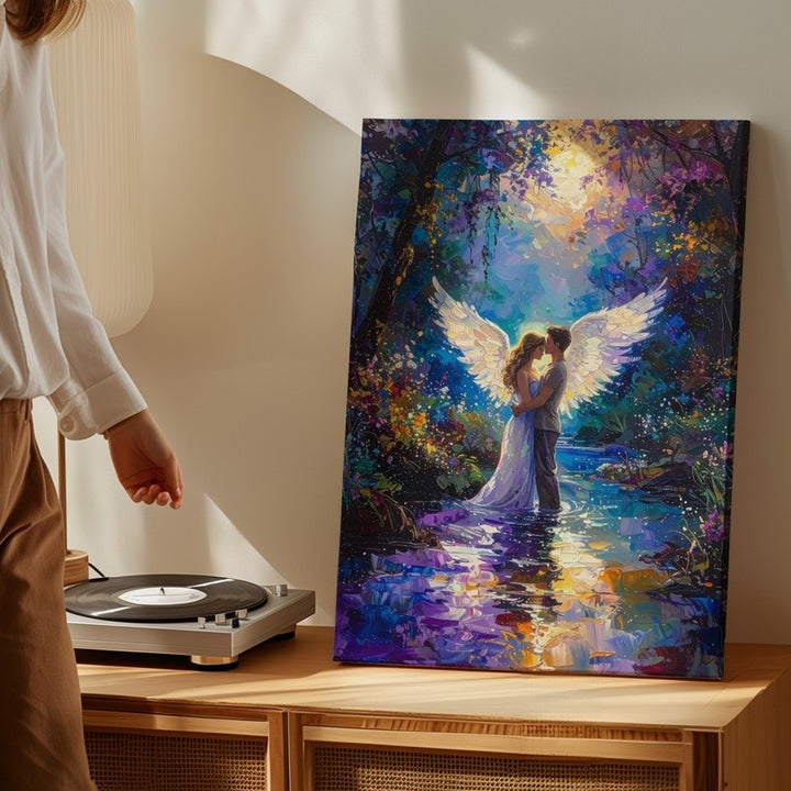 Ethereal Embrace Canvas – Romantic Fantasy Winged Lovers Art - Gifitto
