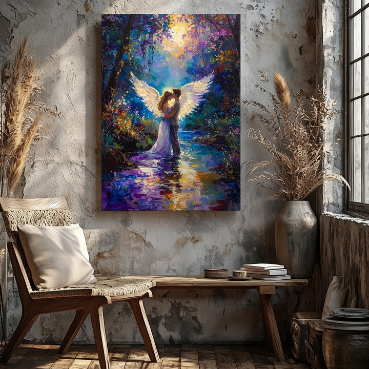 Ethereal Embrace Canvas – Romantic Fantasy Winged Lovers Art - Gifitto