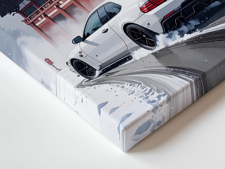 White Nissan GT-R Drifting Canvas – Japanese Pagoda Urban Drift Wall Art - Gifitto