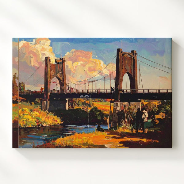 Impressionist Bridge Canvas – Rustic Bridge Scene with Expressive Brushstrokes - Gifitto