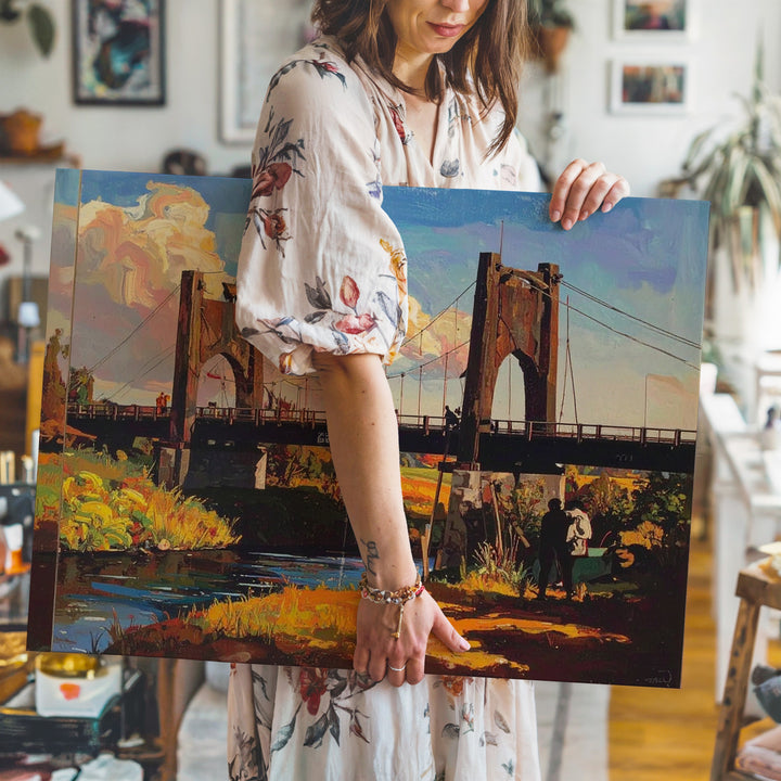 Impressionist Bridge Canvas – Rustic Bridge Scene with Expressive Brushstrokes - Gifitto