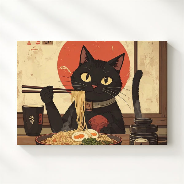 Ramen Cat Canvas – Vintage Japanese Poster-Style Wall Art - Gifitto