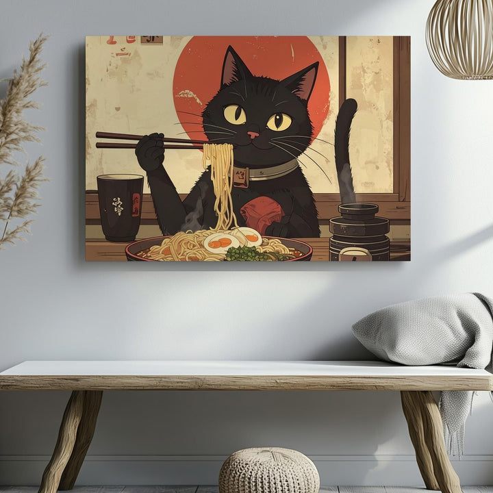 Ramen Cat Canvas – Vintage Japanese Poster-Style Wall Art - Gifitto