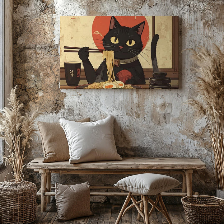 Ramen Cat Canvas – Vintage Japanese Poster-Style Wall Art - Gifitto