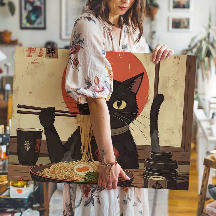 Ramen Cat Canvas – Vintage Japanese Poster-Style Wall Art - Gifitto