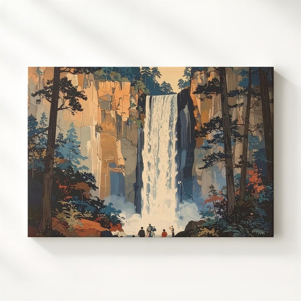 Ukiyo-e Waterfall Canvas – Traditional Japanese Landscape Wall Art - Gifitto