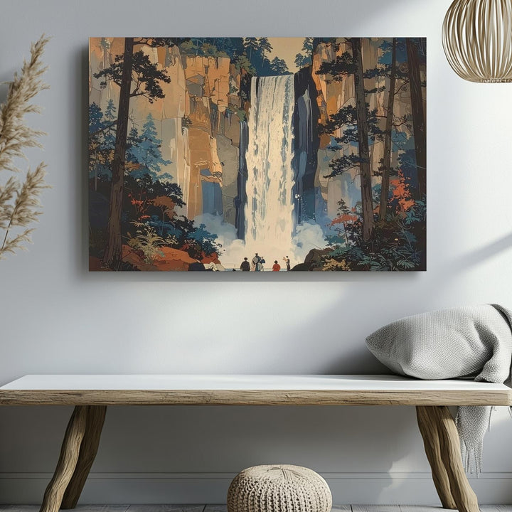 Ukiyo-e Waterfall Canvas – Traditional Japanese Landscape Wall Art - Gifitto