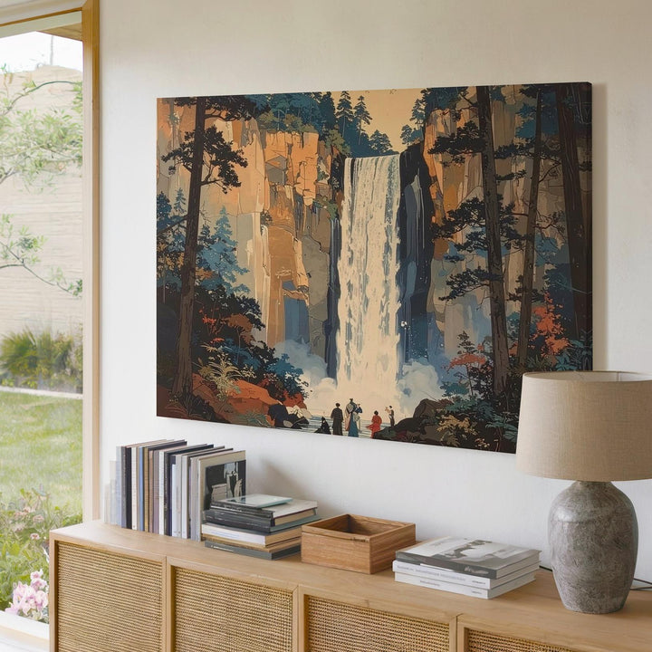 Ukiyo-e Waterfall Canvas – Traditional Japanese Landscape Wall Art - Gifitto