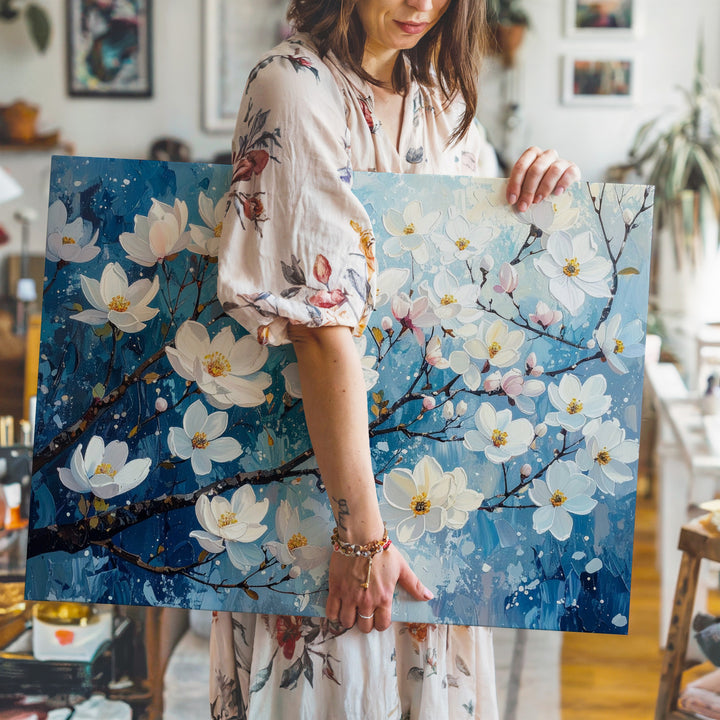 Cherry Blossom Canvas – Serene Floral Painting with Soft Watercolor Background - Gifitto