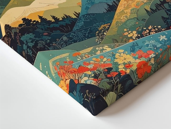 Japanese-Inspired Landscape Canvas – Stylized Hills and Vibrant Red Sun - Gifitto