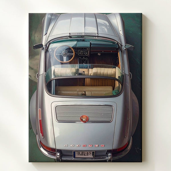 Top-Down Silver Porsche Canvas – Architectural Vintage Car Wall Art - Gifitto