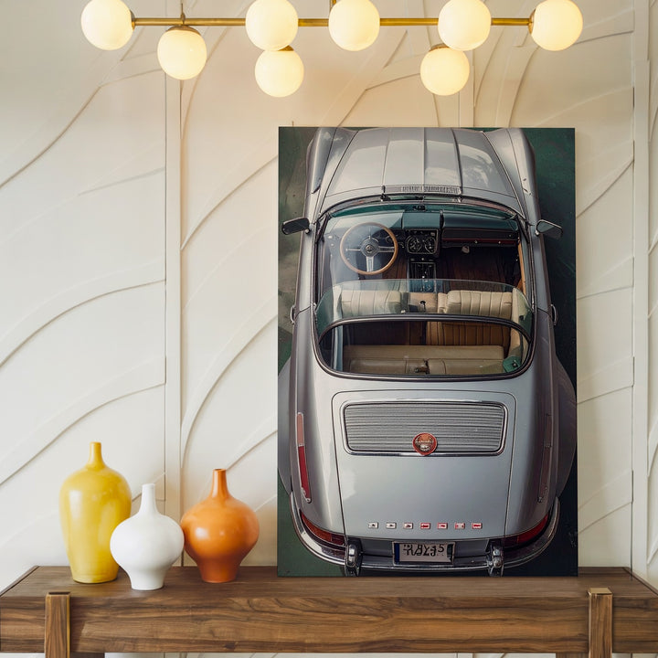Top-Down Silver Porsche Canvas – Architectural Vintage Car Wall Art - Gifitto