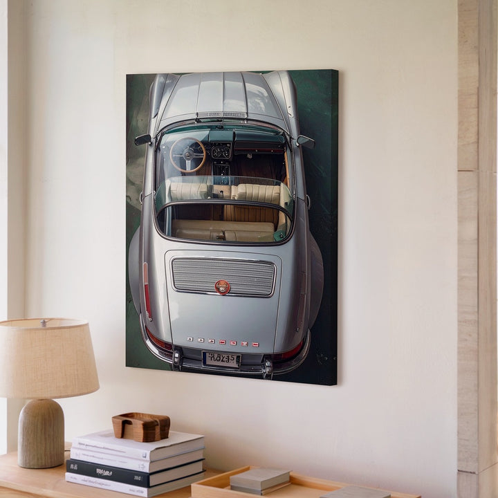 Top-Down Silver Porsche Canvas – Architectural Vintage Car Wall Art - Gifitto