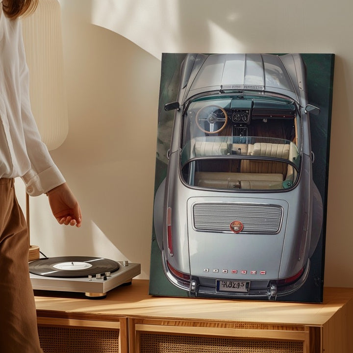 Top-Down Silver Porsche Canvas – Architectural Vintage Car Wall Art - Gifitto
