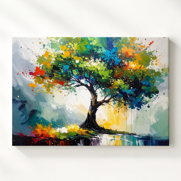 Vibrant Tree Landscape Canvas – Abstract Colorful Tree with Dynamic Brushwork - Gifitto