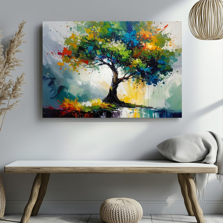 Vibrant Tree Landscape Canvas – Abstract Colorful Tree with Dynamic Brushwork - Gifitto