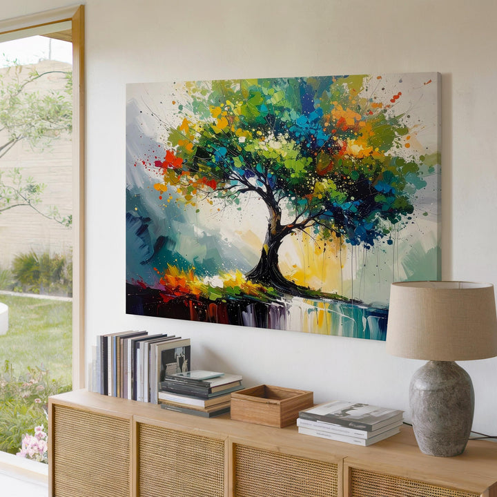 Vibrant Tree Landscape Canvas – Abstract Colorful Tree with Dynamic Brushwork - Gifitto